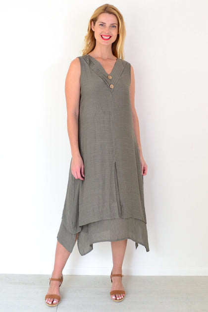 Black Layered Linen Blend Tunic Top