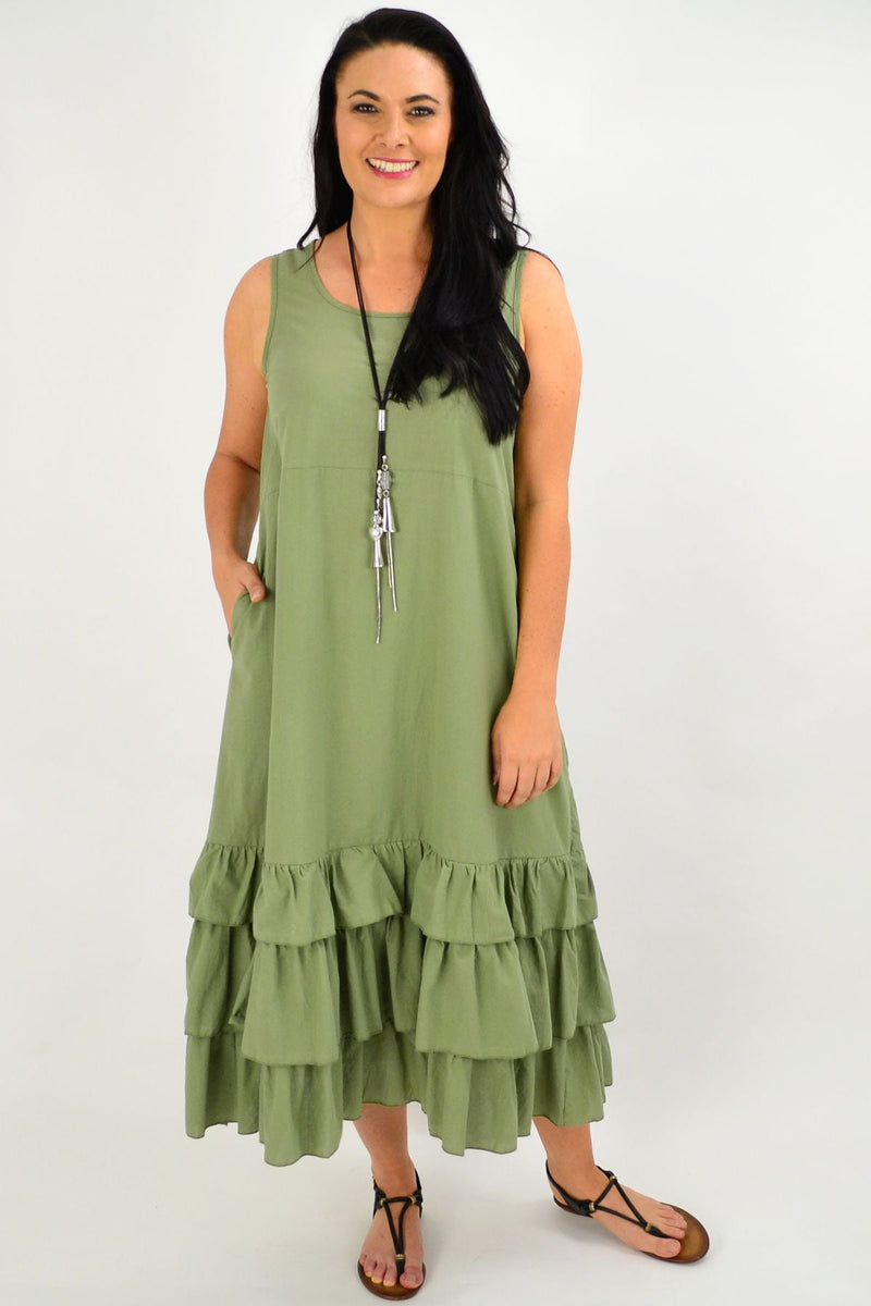 Khaki Ruffle Layer Tunic Maxi Dress I Love Tunics