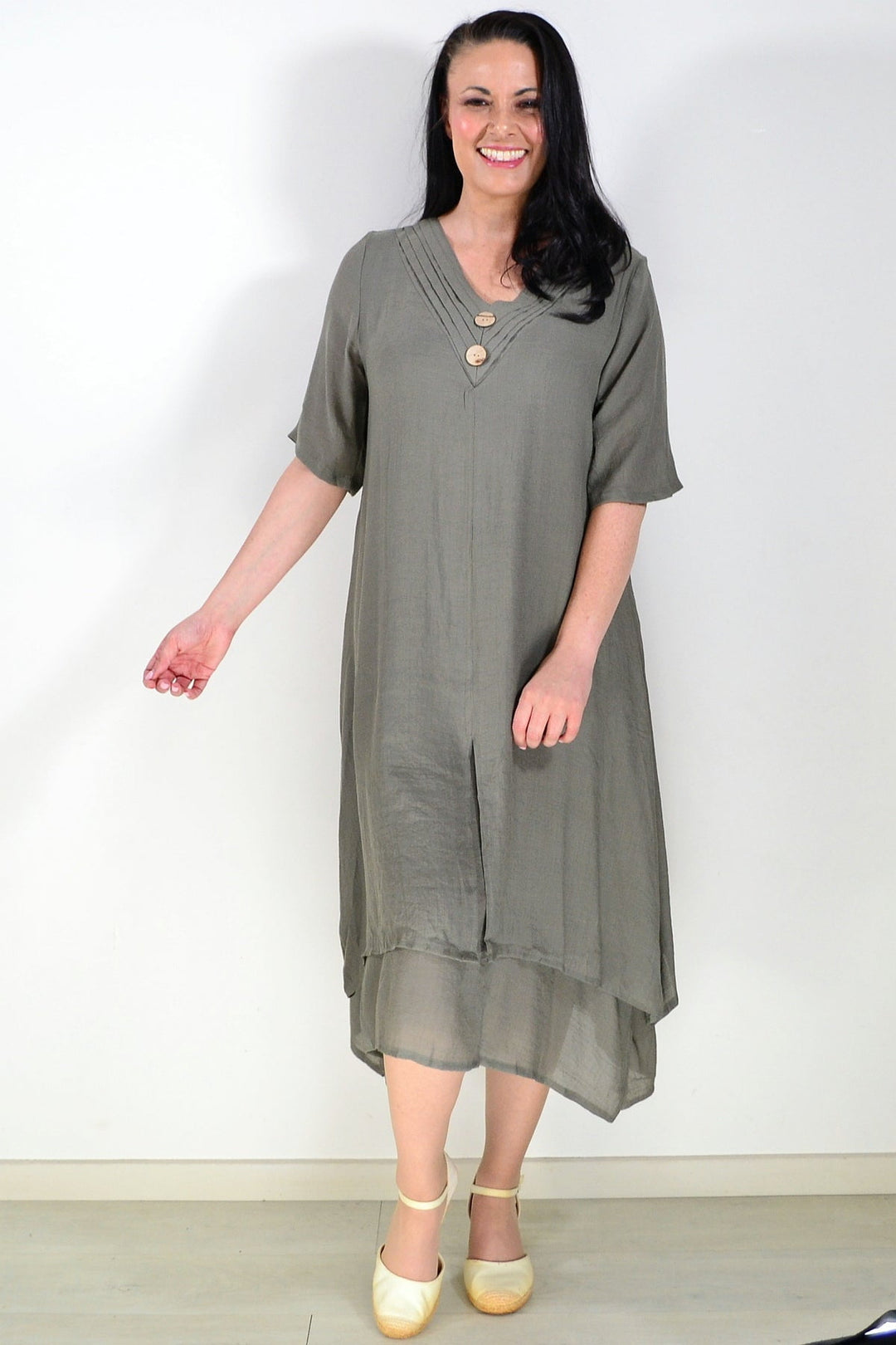 Khaki Green Summer Tunic Dress