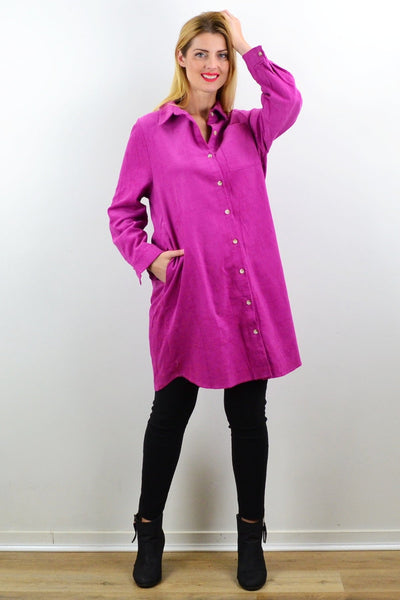Long Fuchsia Corduroy Tunic Shirt Dress | I Love Tunics | Tunic Tops | Tunic | Tunic Dresses  | womens clothing online