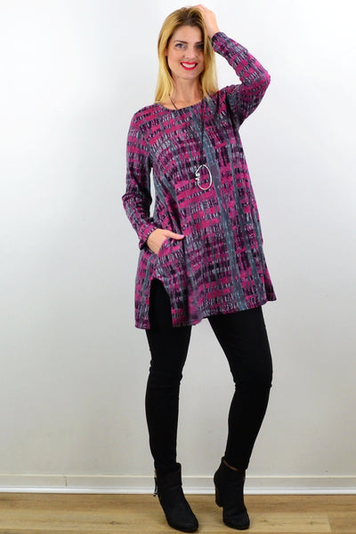 Pink Grey Fleece Tunic Top | I Love Tunics | Tunic Tops | Tunic | Tunic Dresses  | womens clothing online