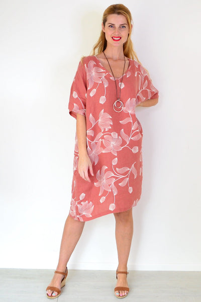 Rust Embroidery Print Linen Dress | I Love Tunics | Tunic Tops | Tunic | Tunic Dresses  | womens clothing online