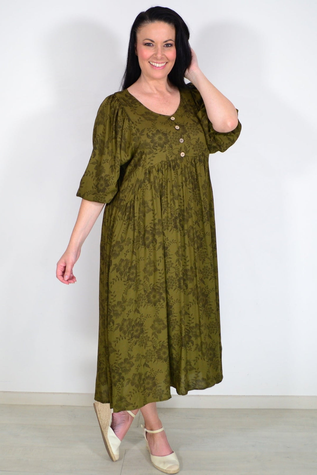 Olive Green Peasant Tunic Dress