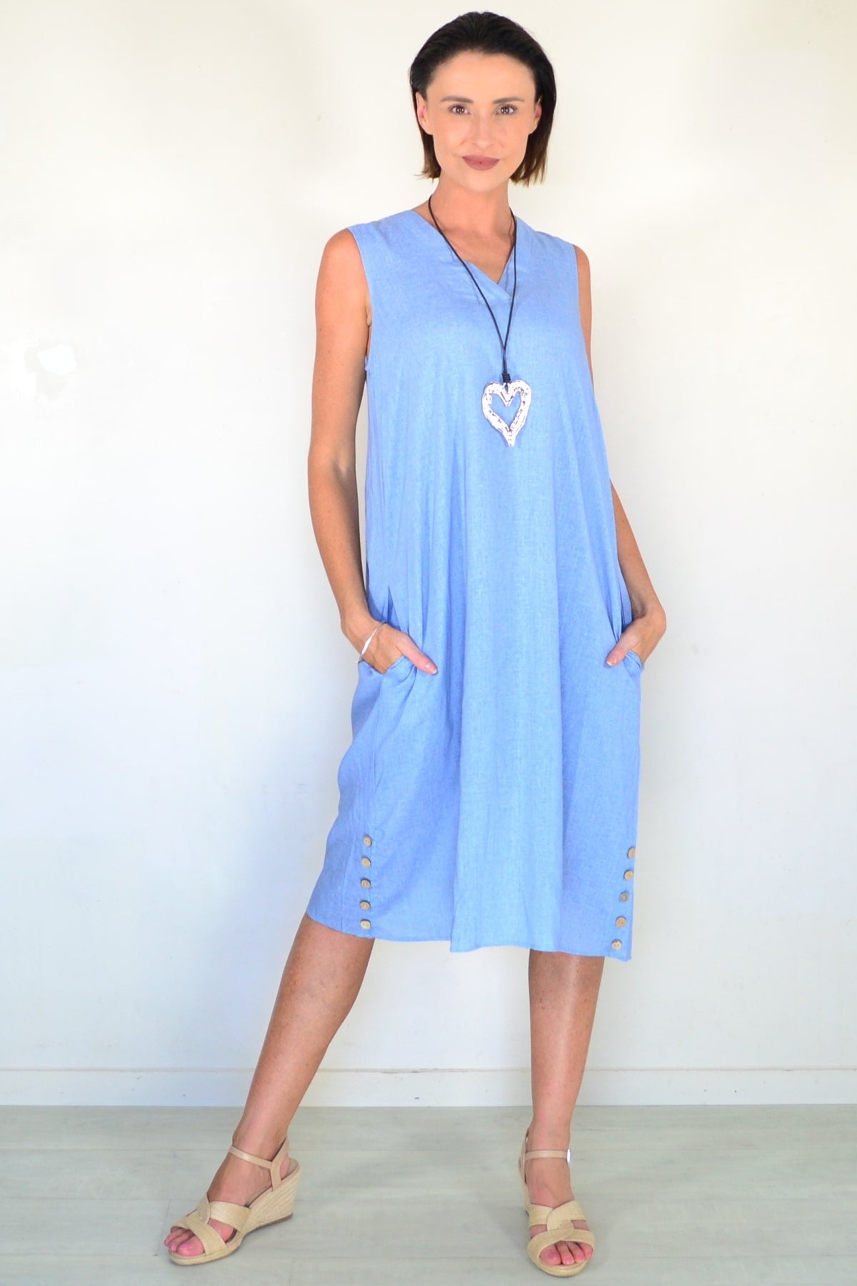 Sleeveless Light Blue Tunic Dress Sleeveless Light Blue Tunic Dress