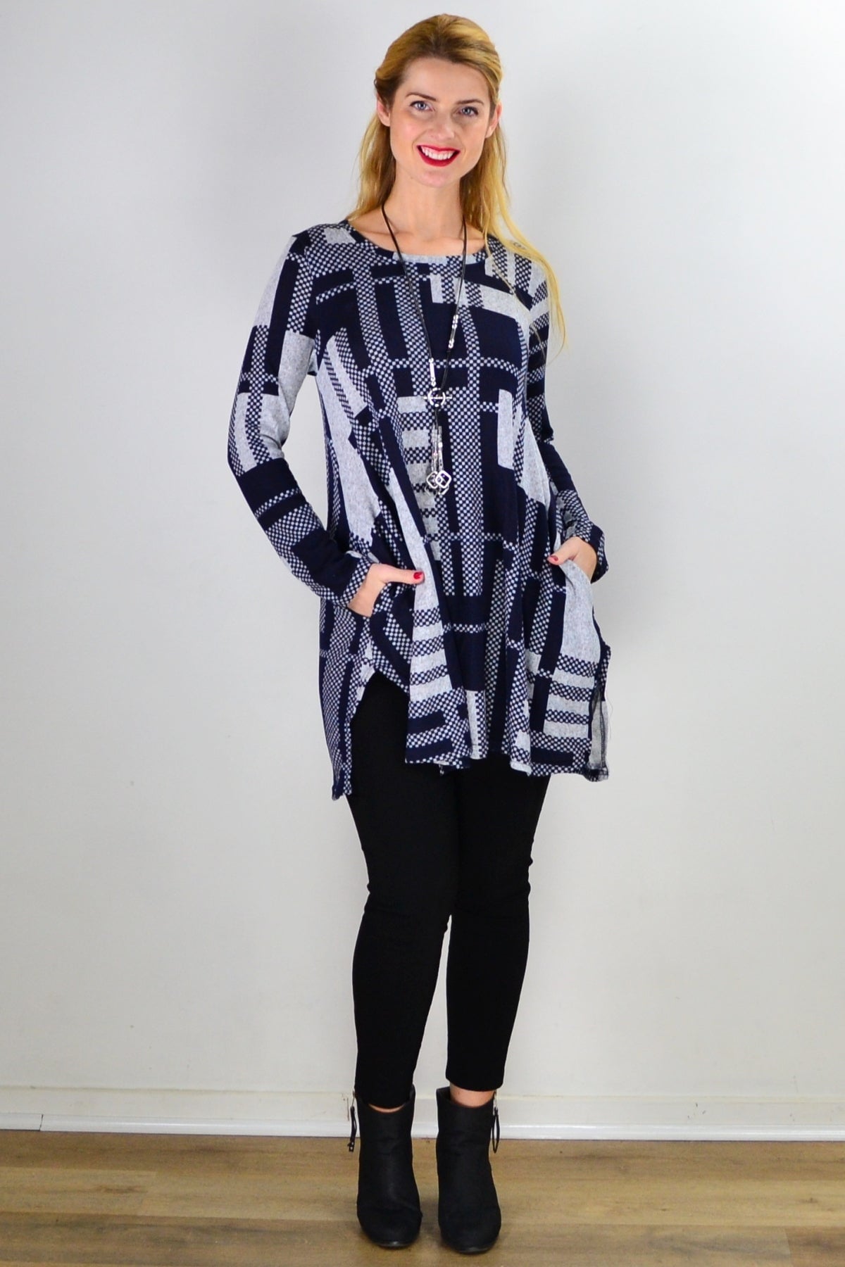 Navy Blue Grey Knit Tunic Top I Love Tunics
