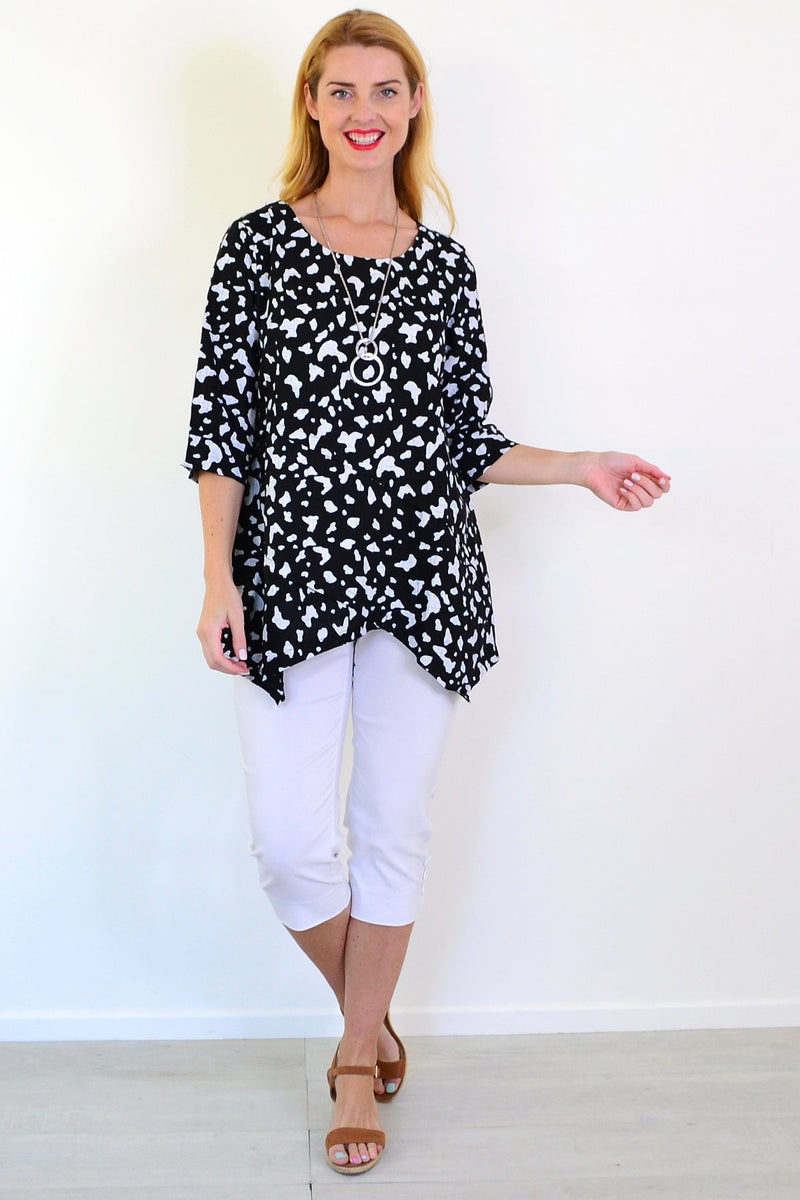 White Paint Splash Linen Blend Tunic Top | I Love Tunics