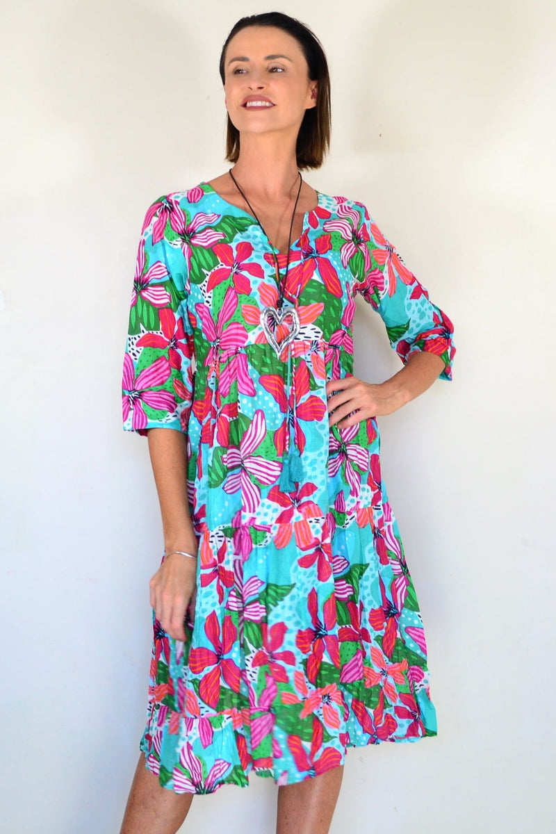 Colourful Rebecca Tie Neck Tunic Dress | I Love Tunics