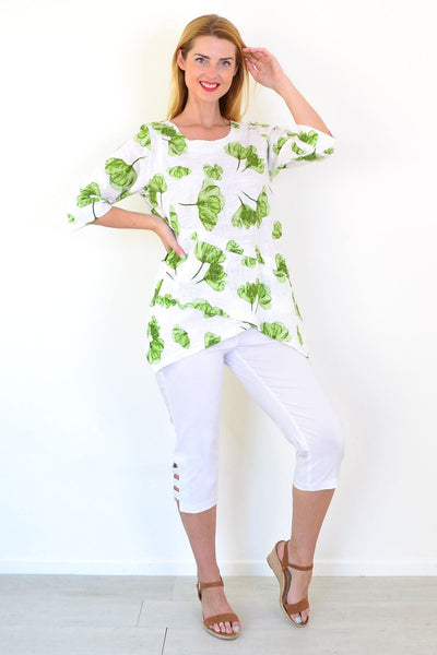 Green Flower Linen Blend Tunic Top | I Love Tunics | Tunic Tops | Tunic | Tunic Dresses  | womens clothing online