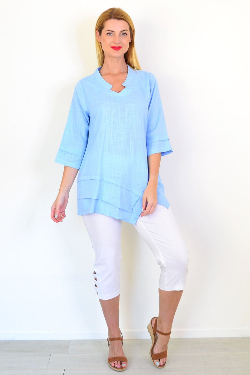 Sky Blue Linen Blend Tunic Top | I Love Tunics