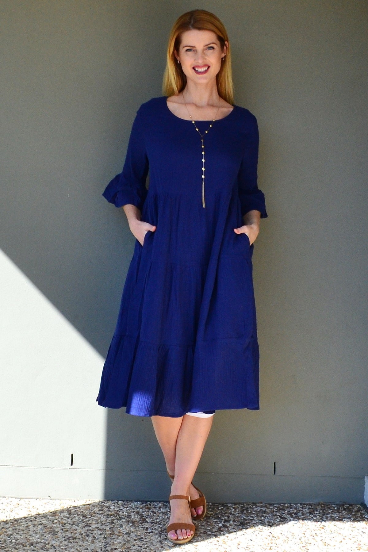 Blue Cheesecloth Midi Dress Blue Cheesecloth Midi Dress