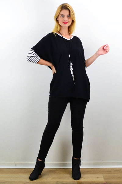 Black White Striped Knit Tunic Poncho | I Love Tunics | Tunic Tops | Tunic | Tunic Dresses  | womens clothing online