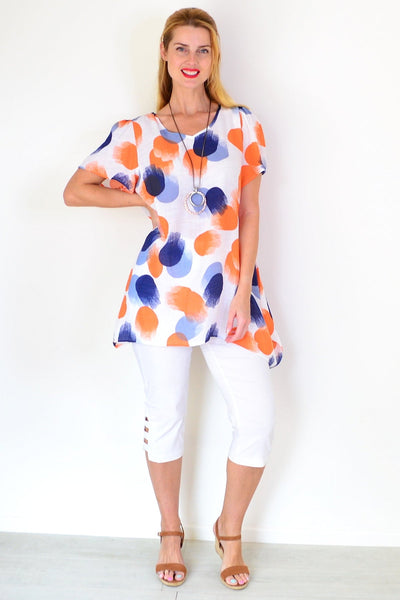 Orange Blue Dots Summer Tunic Top | I Love Tunics | Tunic Tops | Tunic | Tunic Dresses  | womens clothing online