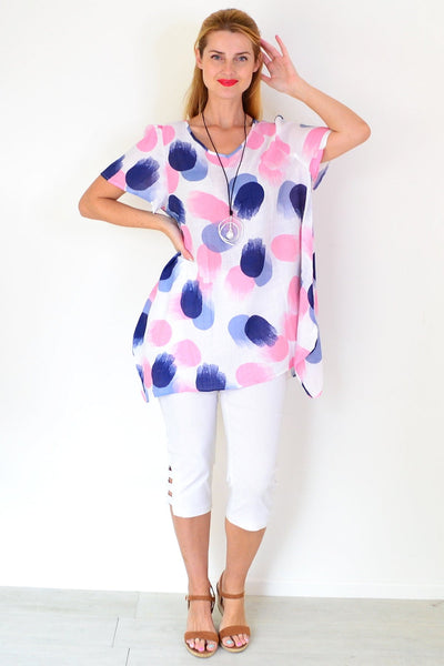 Pink Blue Dots Summer Tunic Top | I Love Tunics | Tunic Tops | Tunic | Tunic Dresses  | womens clothing online