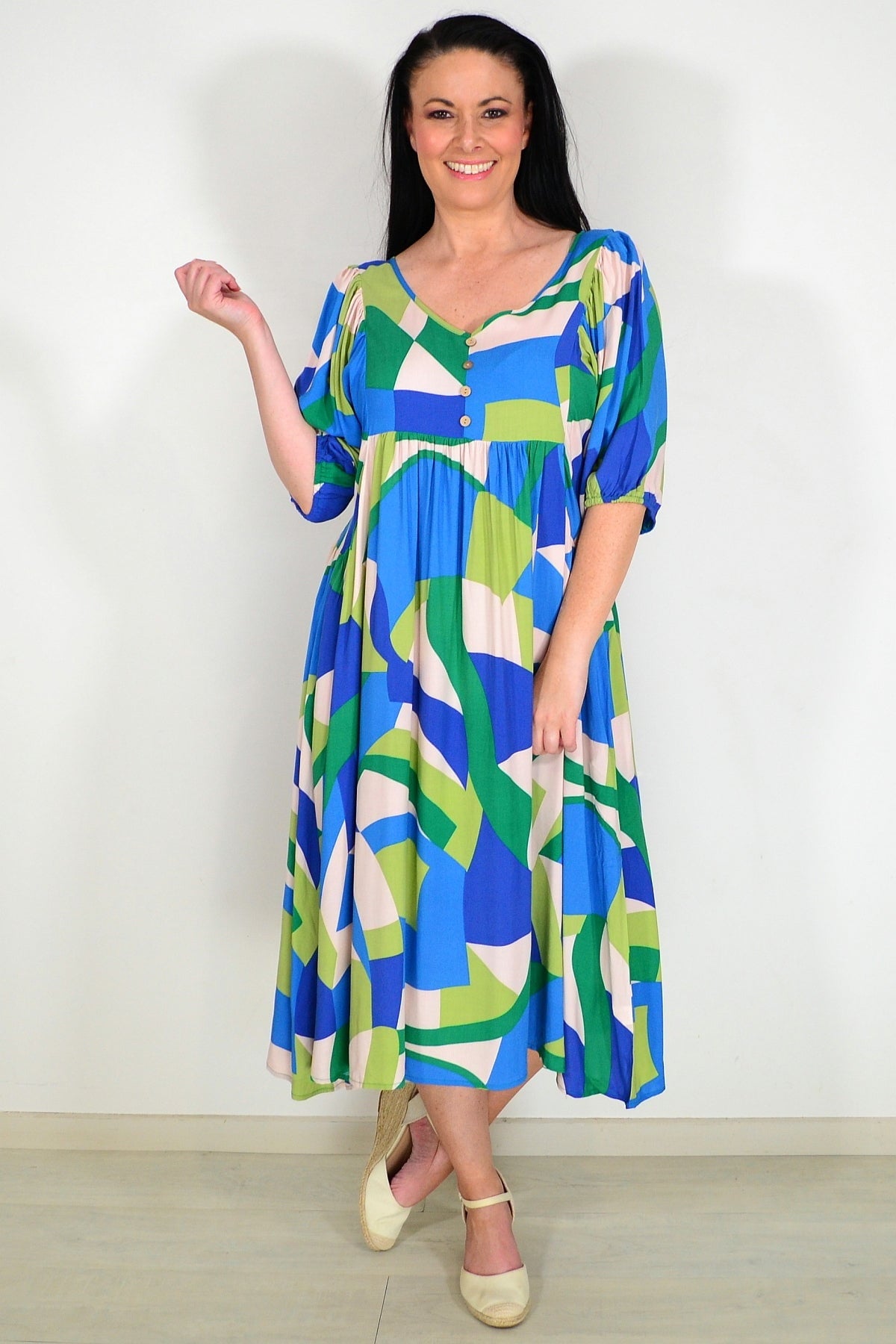 Green Blue Midi Tunic Dress Green Blue Midi Tunic Dress