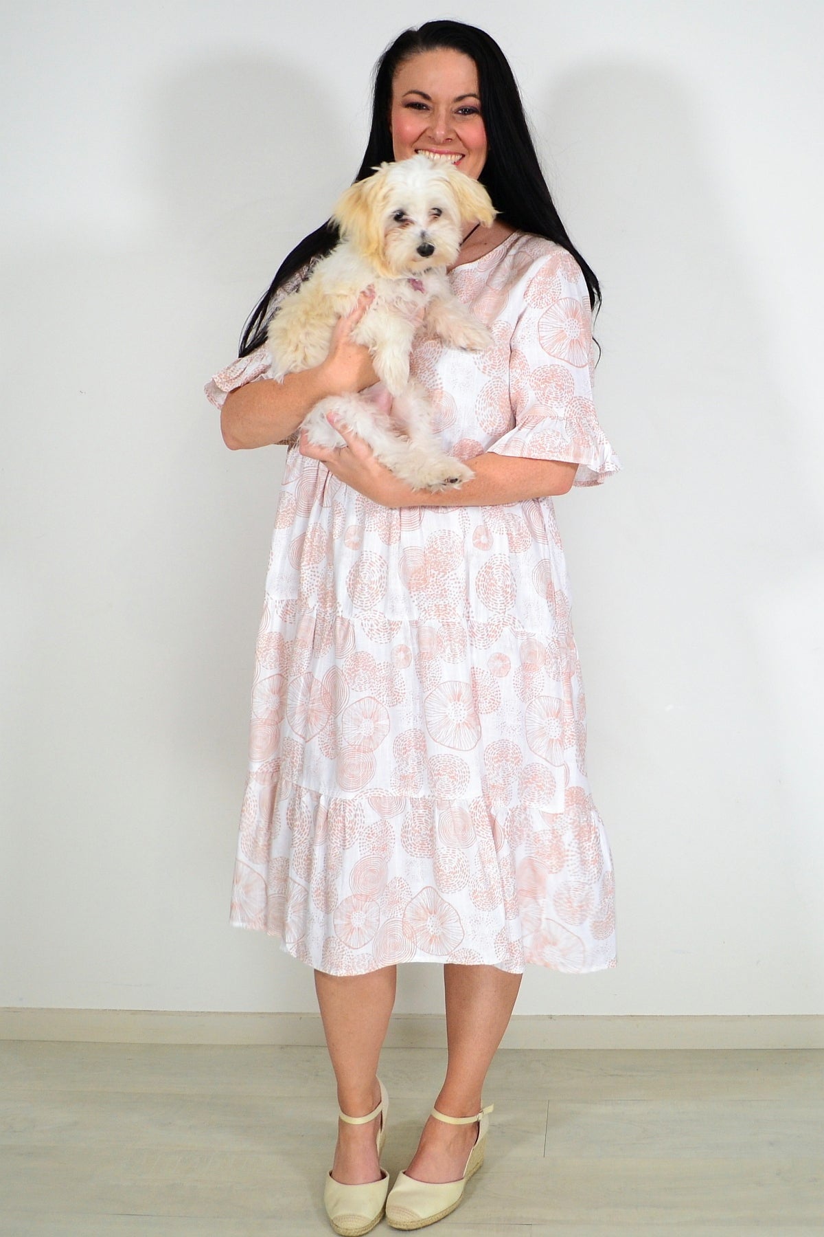Beige Circles Tiered Tunic Dress | I Love Tunics