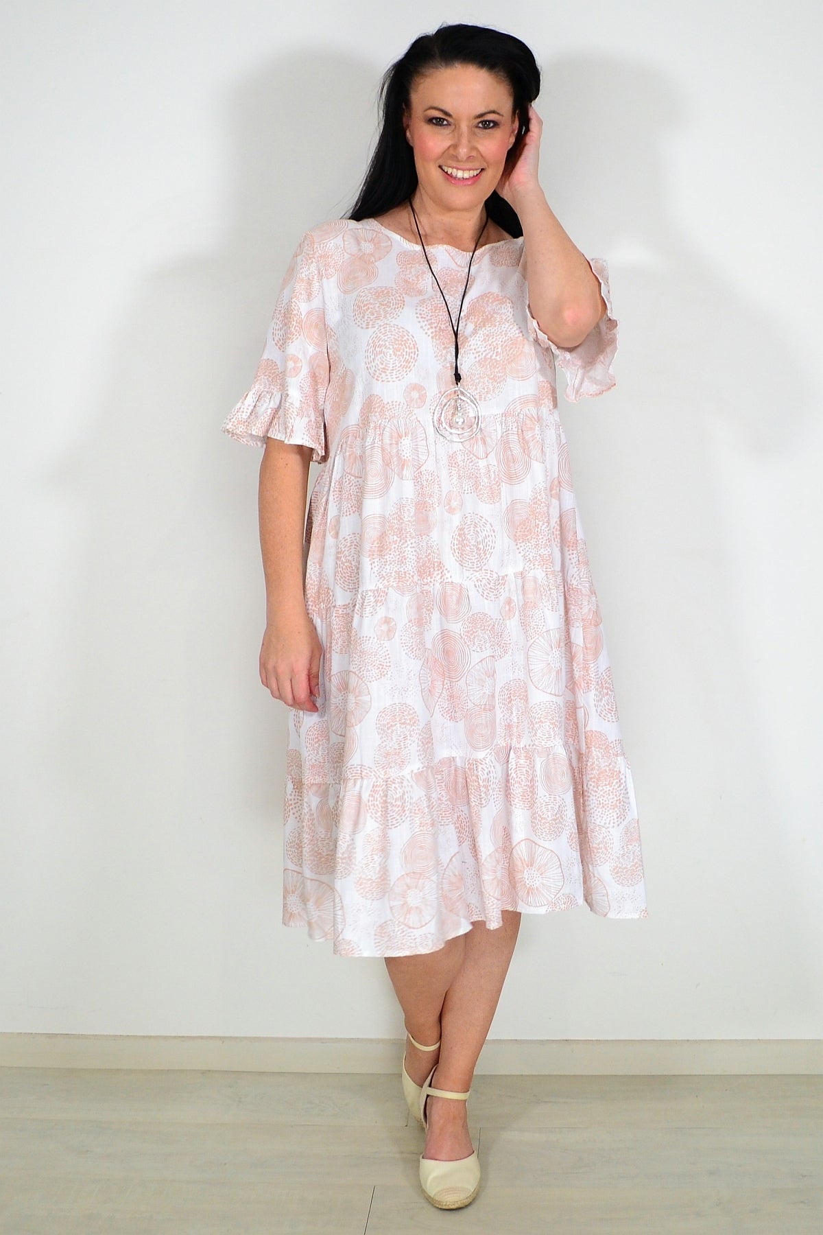 Beige Circles Tiered Tunic Dress | I Love Tunics