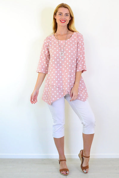 Pink White Spots Linen Blend Tunic Top | I Love Tunics | Tunic Tops | Tunic | Tunic Dresses  | womens clothing online