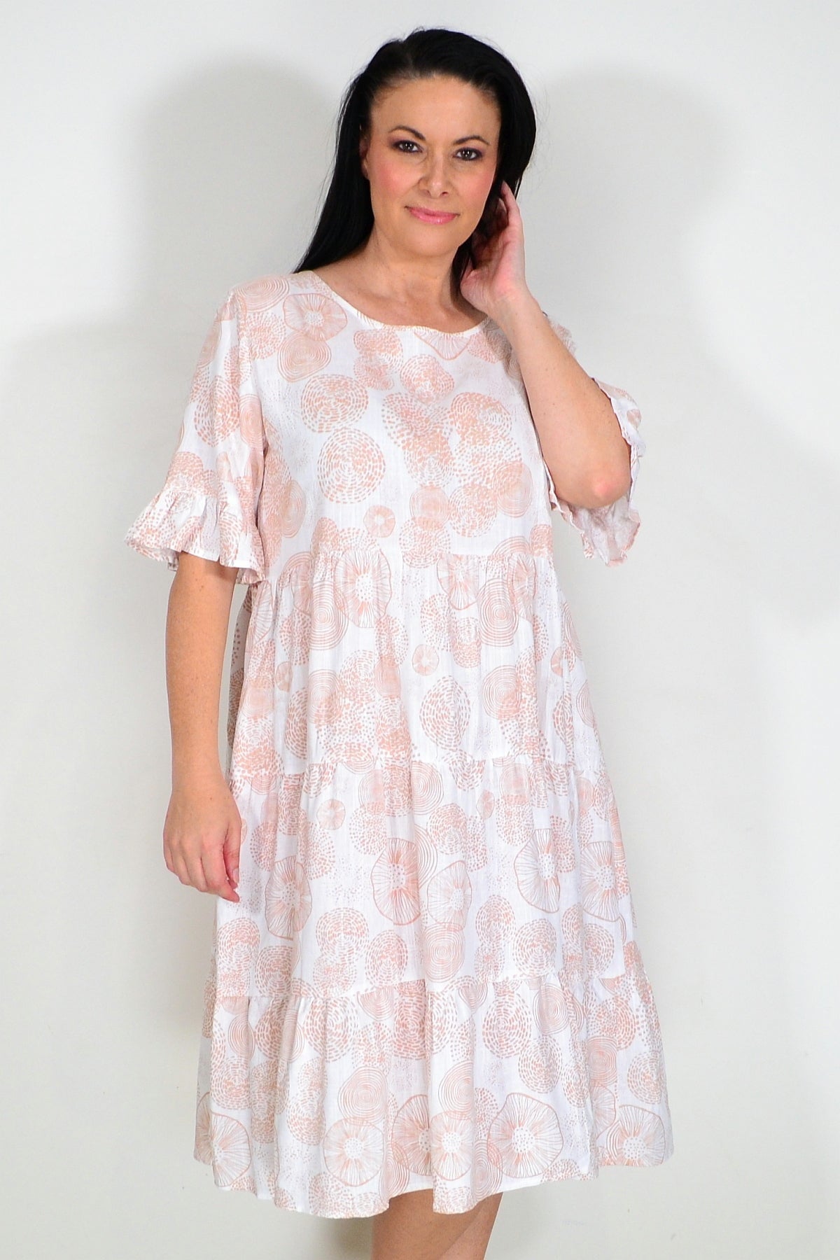 Beige Circles Tiered Tunic Dress | I Love Tunics