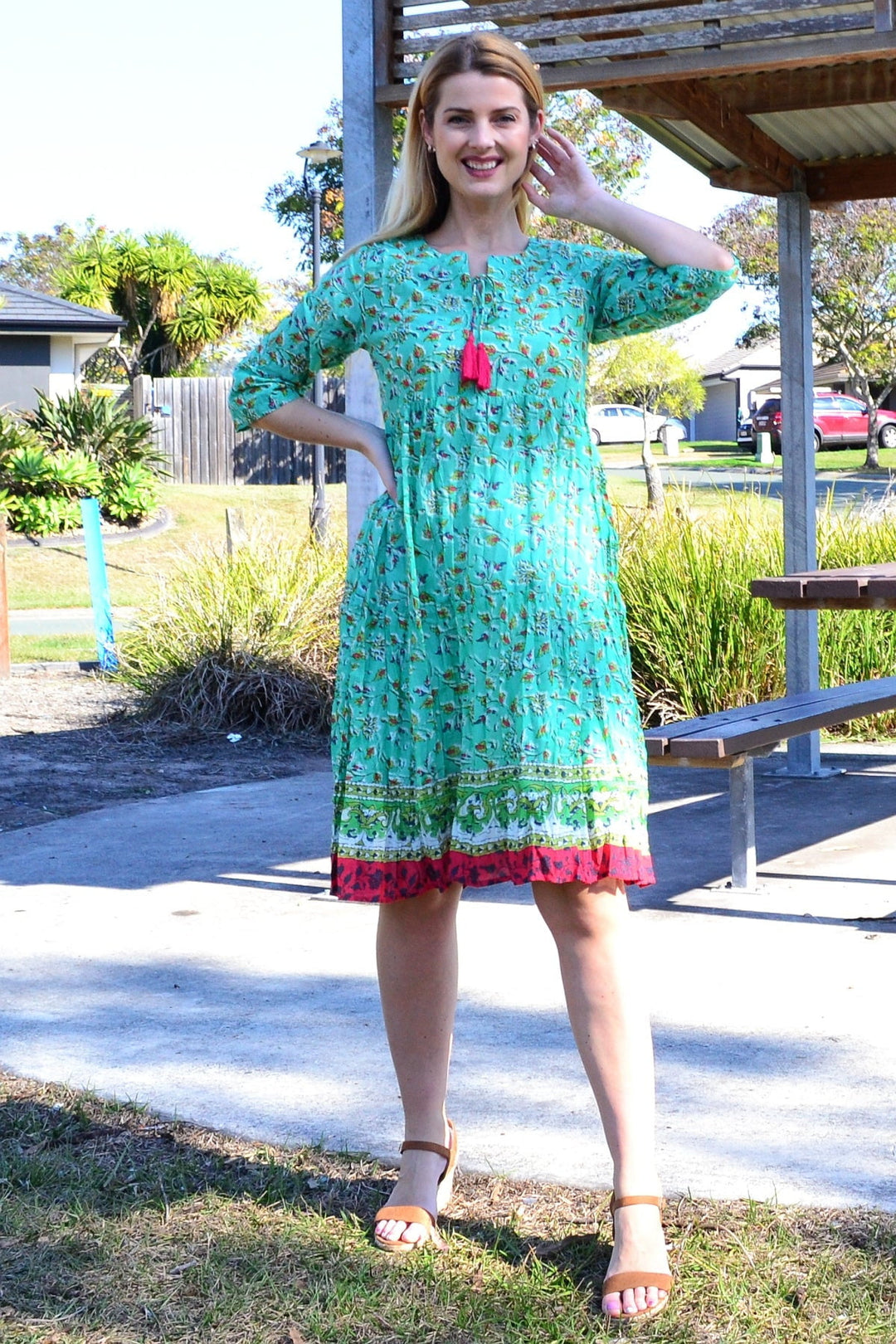 Green Floral Printed Tunic Dress