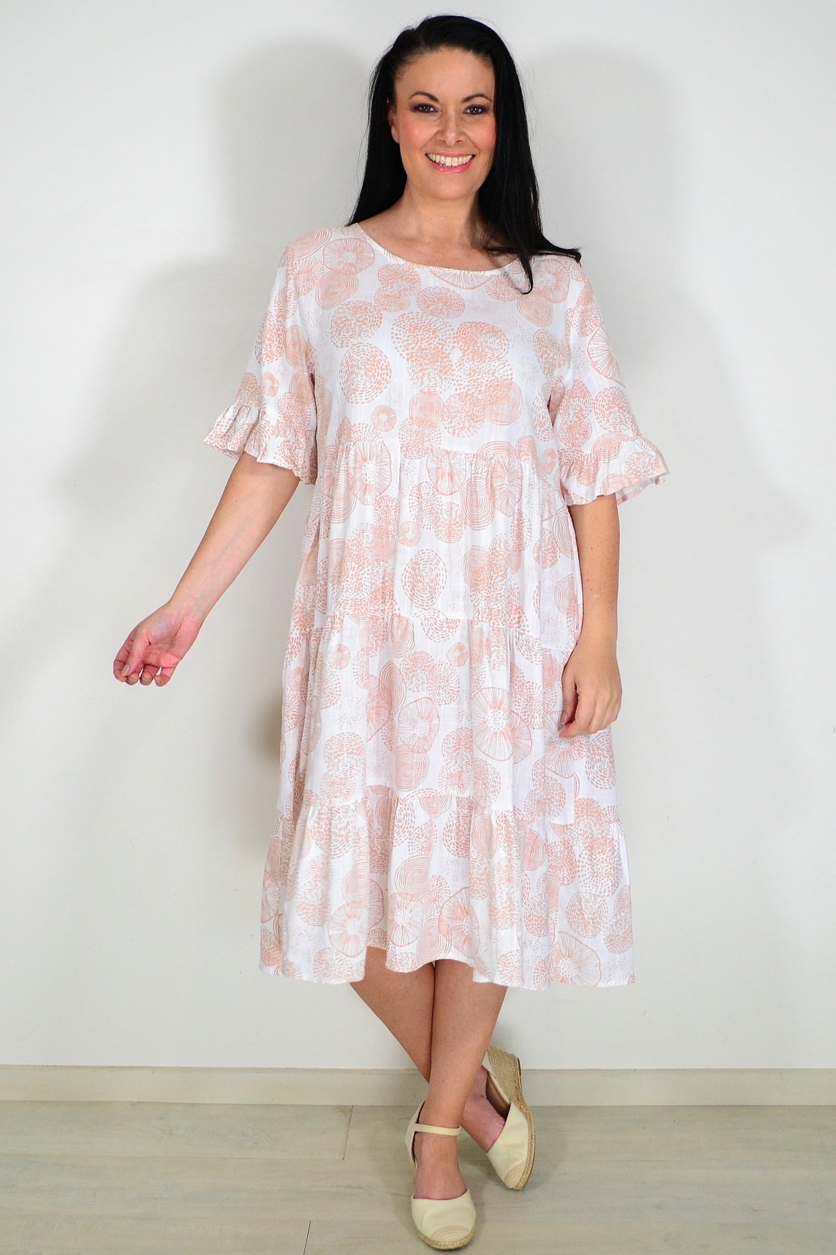 Beige Circles Tiered Tunic Dress | I Love Tunics