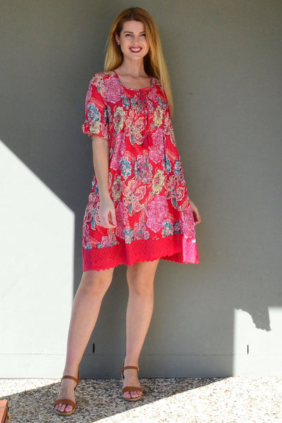 Hannah Boho Red Tunic Dress | I Love Tunics | Tunic Tops | Tunic | Tunic Dresses  | womens clothing online
