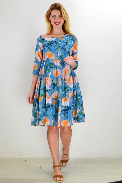 Blue Orange Floral Midi Dress | I Love Tunics | Tunic Tops | Tunic | Tunic Dresses  | womens clothing online