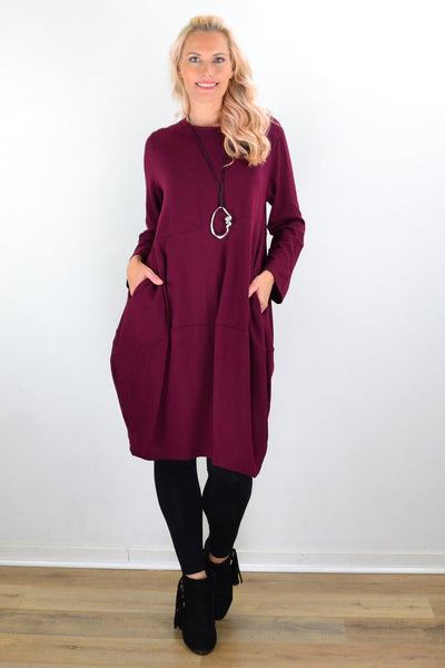 Burgundy Cocoon Winter Pocket Tunic Dress | I Love Tunics | Tunic Tops | Tunic | Tunic Dresses  | womens clothing online