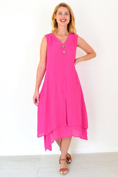 Hot Pink Sleeveless Coconut Button Tunic Dress | I Love Tunics | Tunic Tops | Tunic | Tunic Dresses  | womens clothing online