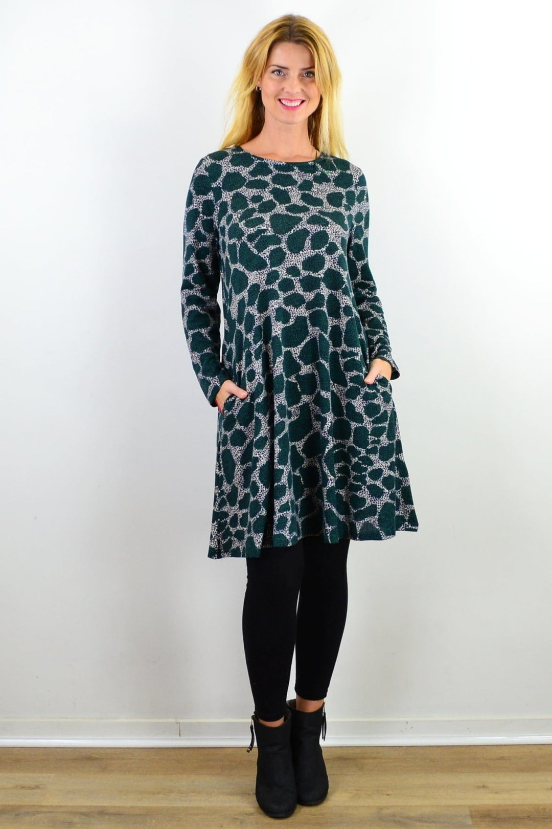 green emerald velvet dress Kelly Green 3/4 Sleeve Swing Tunic Dress Medium