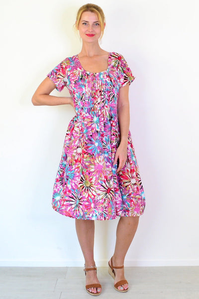 Colourful Flowers Print Peasant Tunic Dress | I Love Tunics | Tunic Tops | Tunic | Tunic Dresses  | womens clothing online