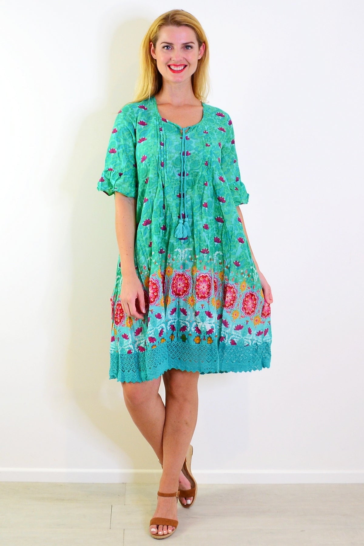 Green Floral Hannah Boho Tunic Dress | I Love Tunics