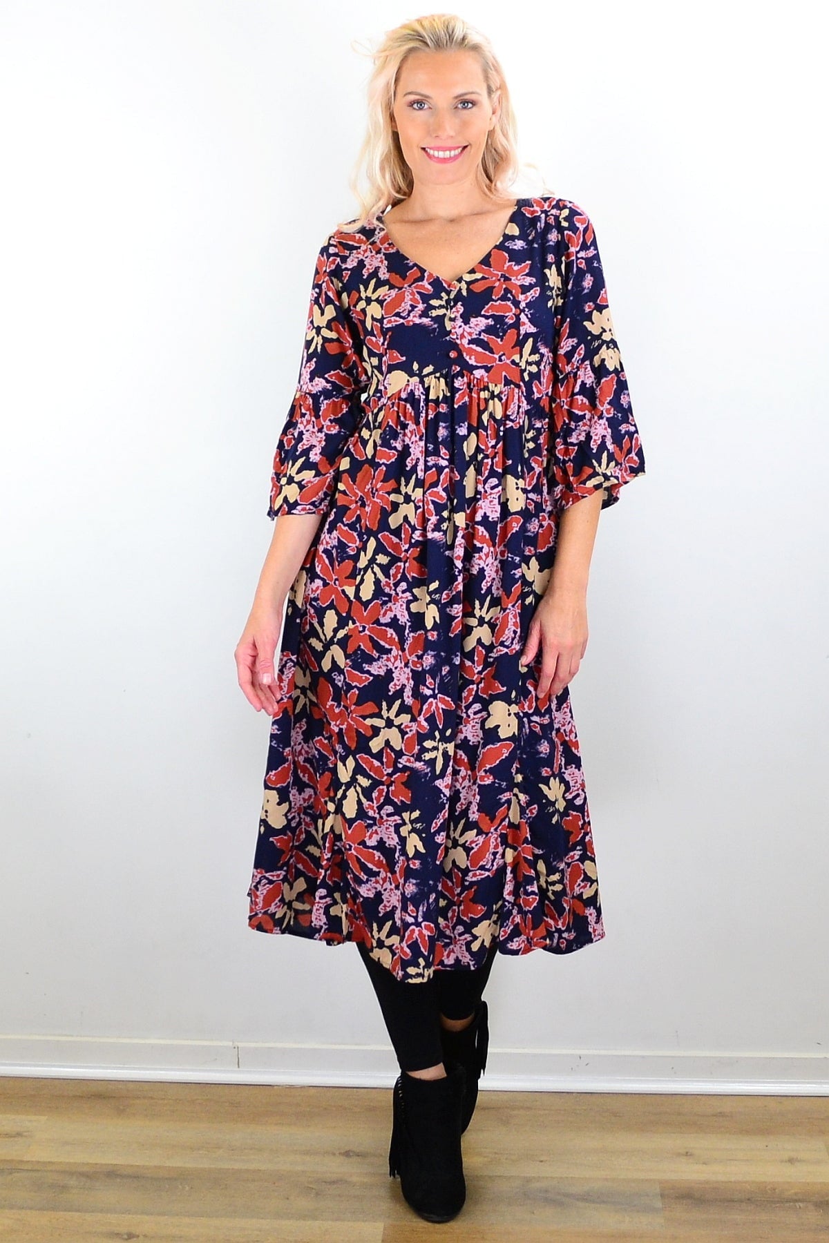 Winter Leaves Midi Tunic Dress Winter Leaves Midi Tunic Dress
