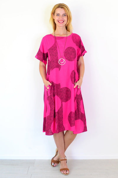 Hot Pink Black Circle Cotton Linen Tunic Dress | I Love Tunics | Tunic Tops | Tunic | Tunic Dresses  | womens clothing online