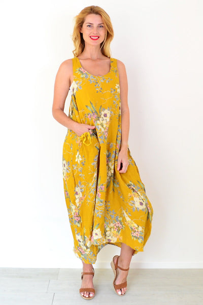 Mustard Native Flower Linen Tunic Dress | I Love Tunics | Tunic Tops | Tunic | Tunic Dresses  | womens clothing online