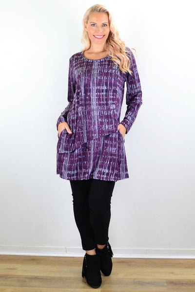 Purple Grey Lines Print Tunic Top | I Love Tunics | Tunic Tops | Tunic | Tunic Dresses  | womens clothing online