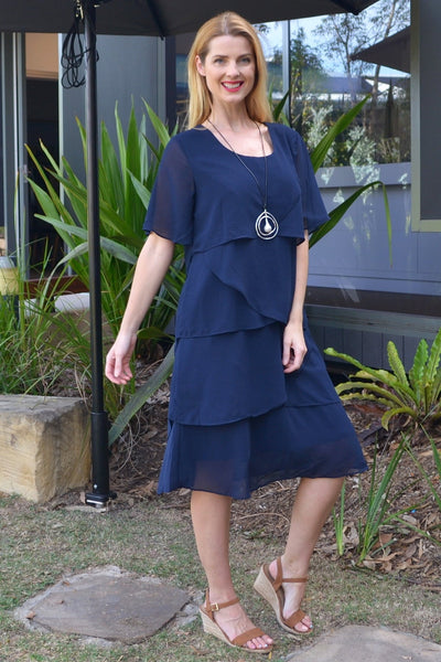 Navy Scallop Tiered Dress | I Love Tunics | Tunic Tops | Tunic | Tunic Dresses  | womens clothing online
