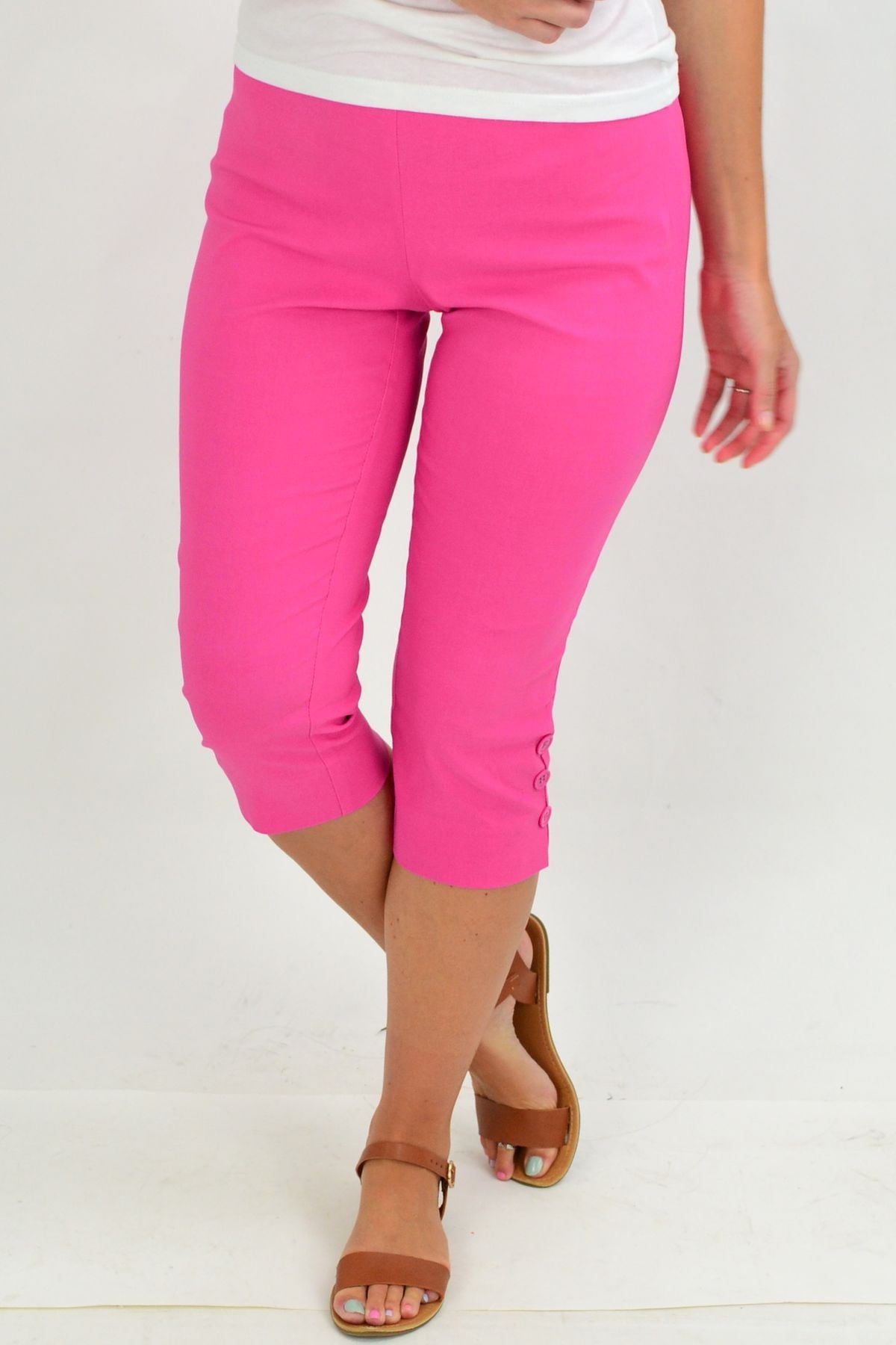 Pink 3 Button 3/4 Pull on Pants