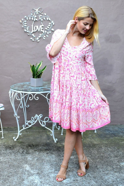 Leafy Pink Tiered Tunic Dress - I Love Tunics