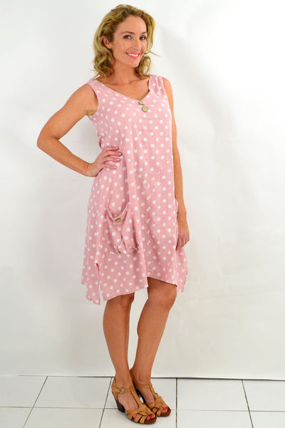 Pink Happy Dot Sleeveless Tunic Dress - I Love Tunics