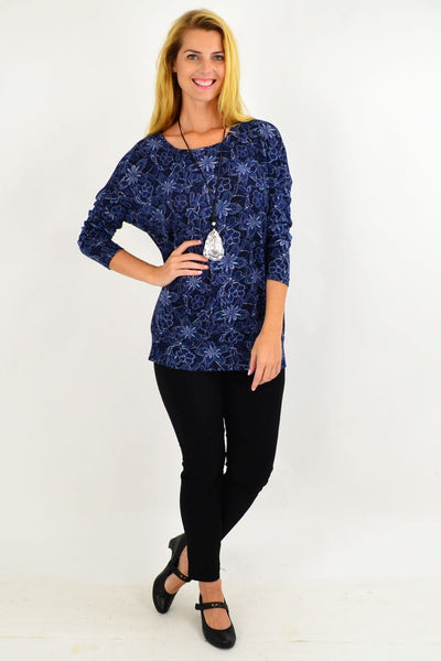 Blue floral Long Sleeve Tunic Top | I Love Tunics | Tunic Tops | Tunic | Tunic Dresses  | womens clothing online