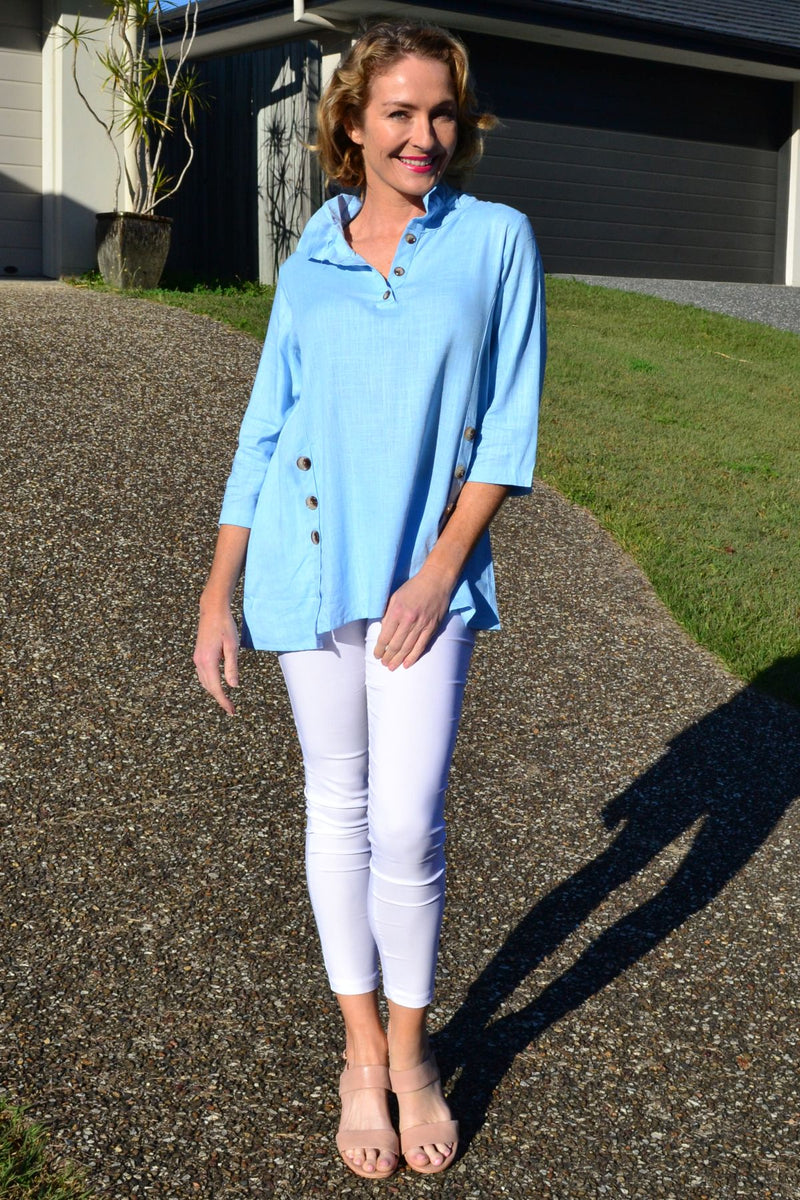 Sky Blue High Collar Tunic Shirt | I Love Tunics