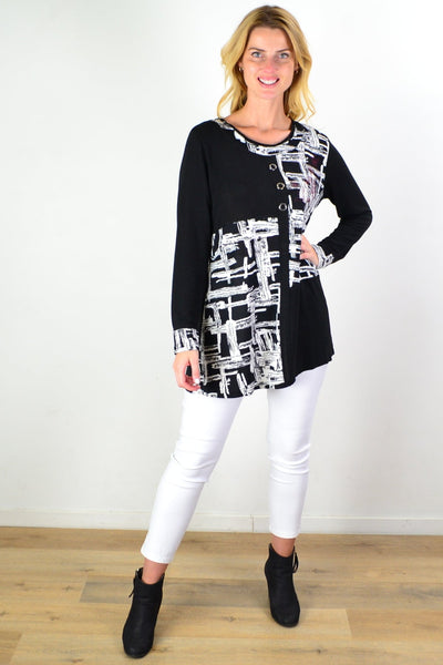 Black White Abstract Pattern Tunic Top | I Love Tunics | Tunic Tops | Tunic | Tunic Dresses  | womens clothing online