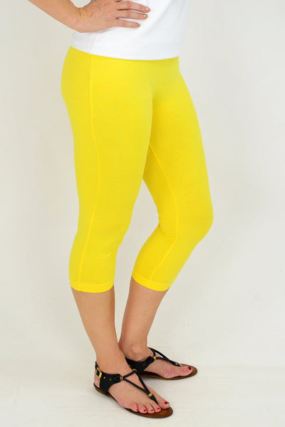 Yellow Cotton 3/4 Leggings | I Love Tunics | Tunic Tops | Tunic | Tunic Dresses  | womens clothing online