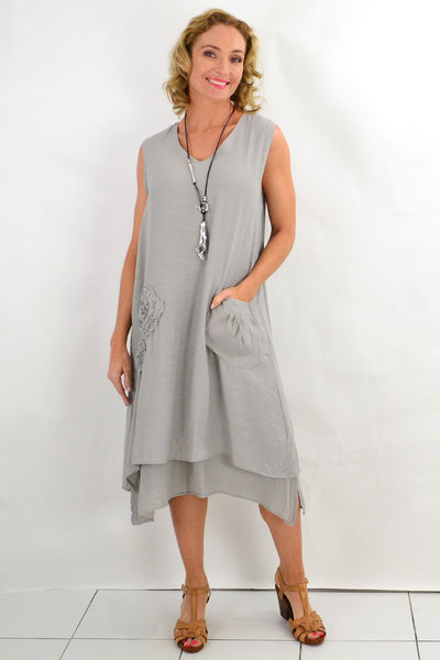 Grey Applique Sleeveless Tunic Dress - I Love Tunics