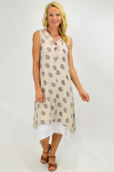 Sleeveless Oatmeal Dots Overlay Tunic Dress - I Love Tunics