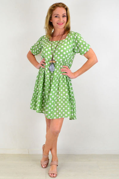 Green Polka Dot Puff Sleeves Tunics Dress | I Love Tunics | Tunic Tops | Tunic | Tunic Dresses  | womens clothing online