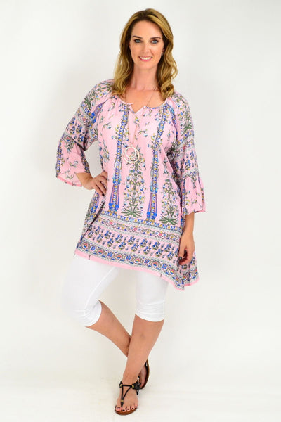 Pink Floral Bell Cuff Tunic Top | I Love Tunics | Tunic Tops | Tunic | Tunic Dresses  | womens clothing online