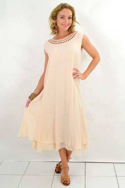Soft Cream Grecian Sleeveless Tunic Dress - I Love Tunics