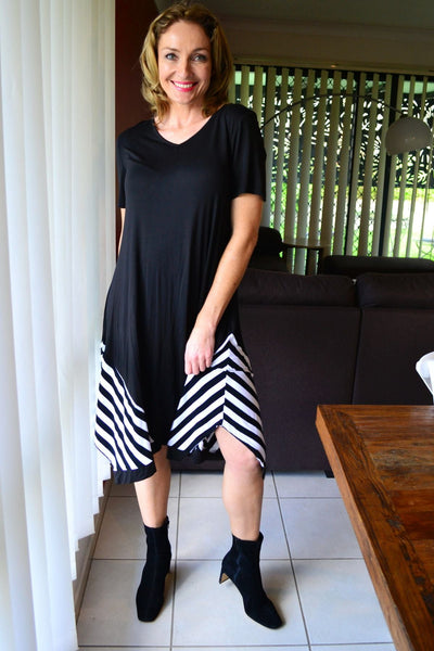 Black White Short Sleeve Bamboo Tunic Dress - I Love Tunics