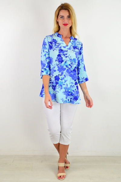 Blue Pop Of Colour Floral Tunic Top | I Love Tunics | Tunic Tops | Tunic | Tunic Dresses  | womens clothing online